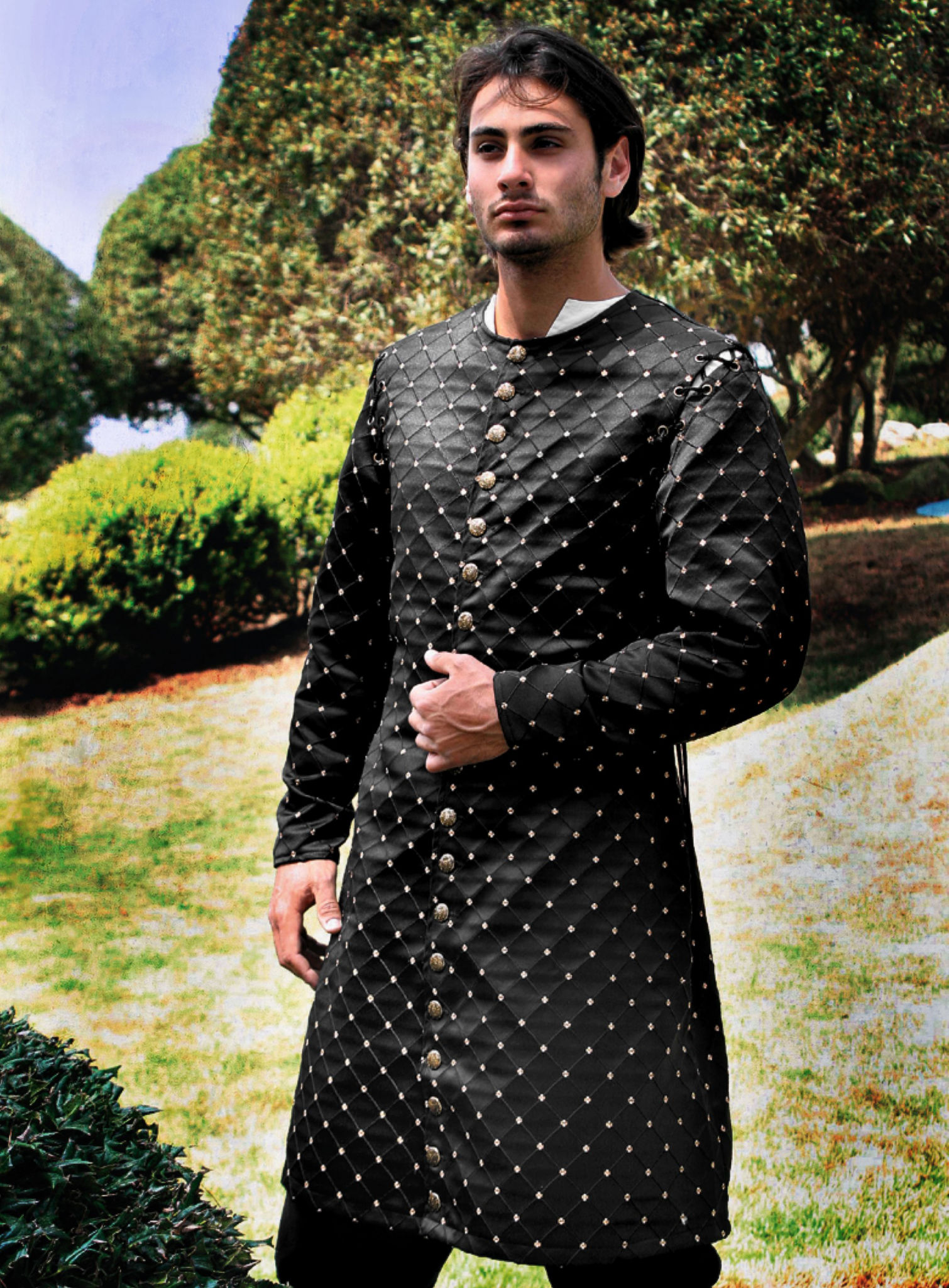 Gambeson aus schwarzem Brokat 