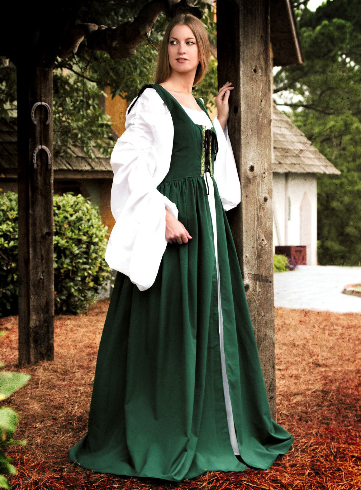 Grünes Kleid mit Schnürbustier 