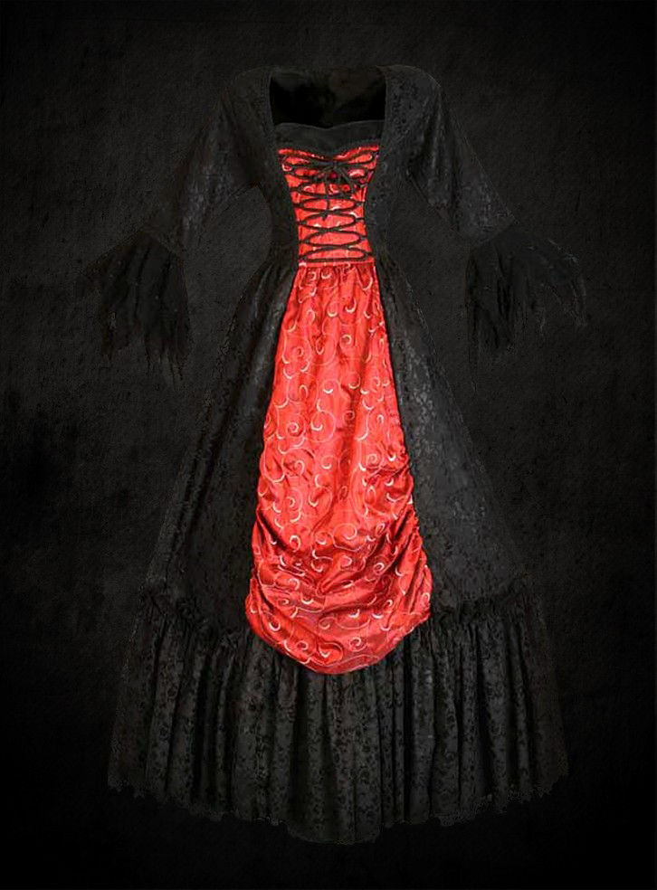 Schwarz-rotes Kleid mit zerfransten Ärmeln 