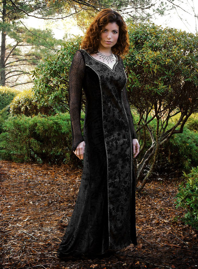 Samtkleid mit Netzärmeln 