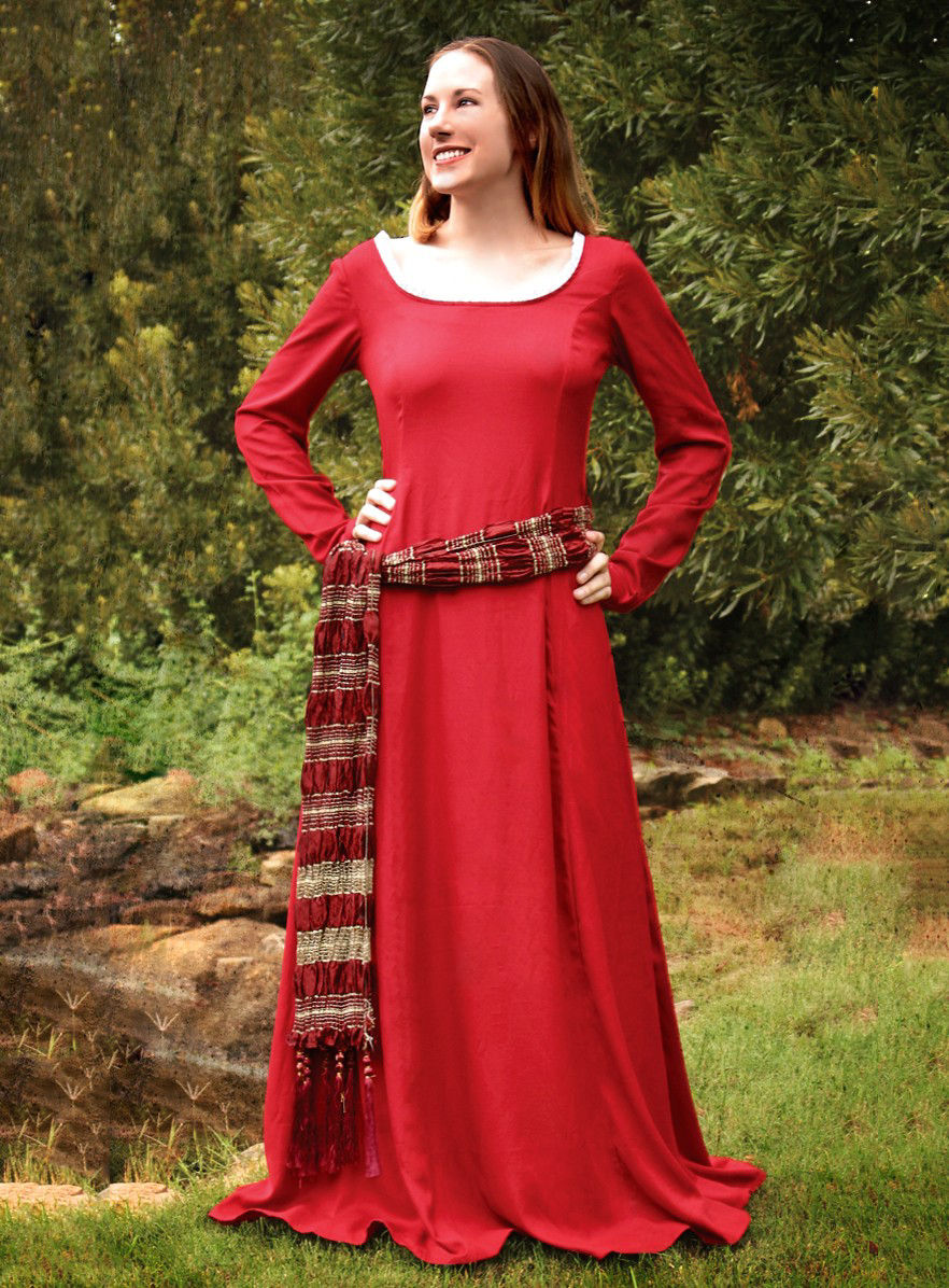 Rotes Kleid mit rot-goldenem Tuch 