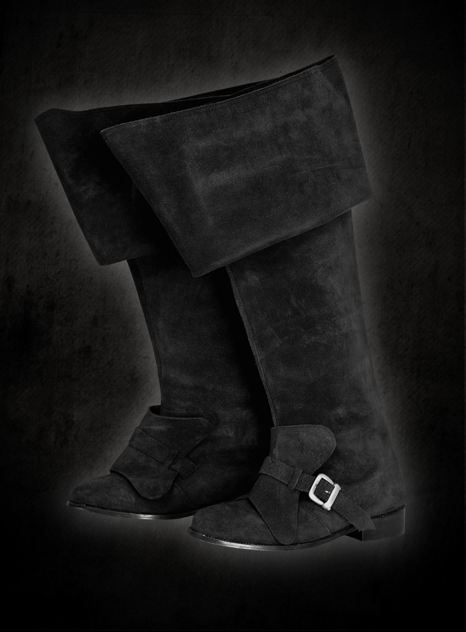 Schwarze Raulederstiefel mit umgeschlagenem Schaft 