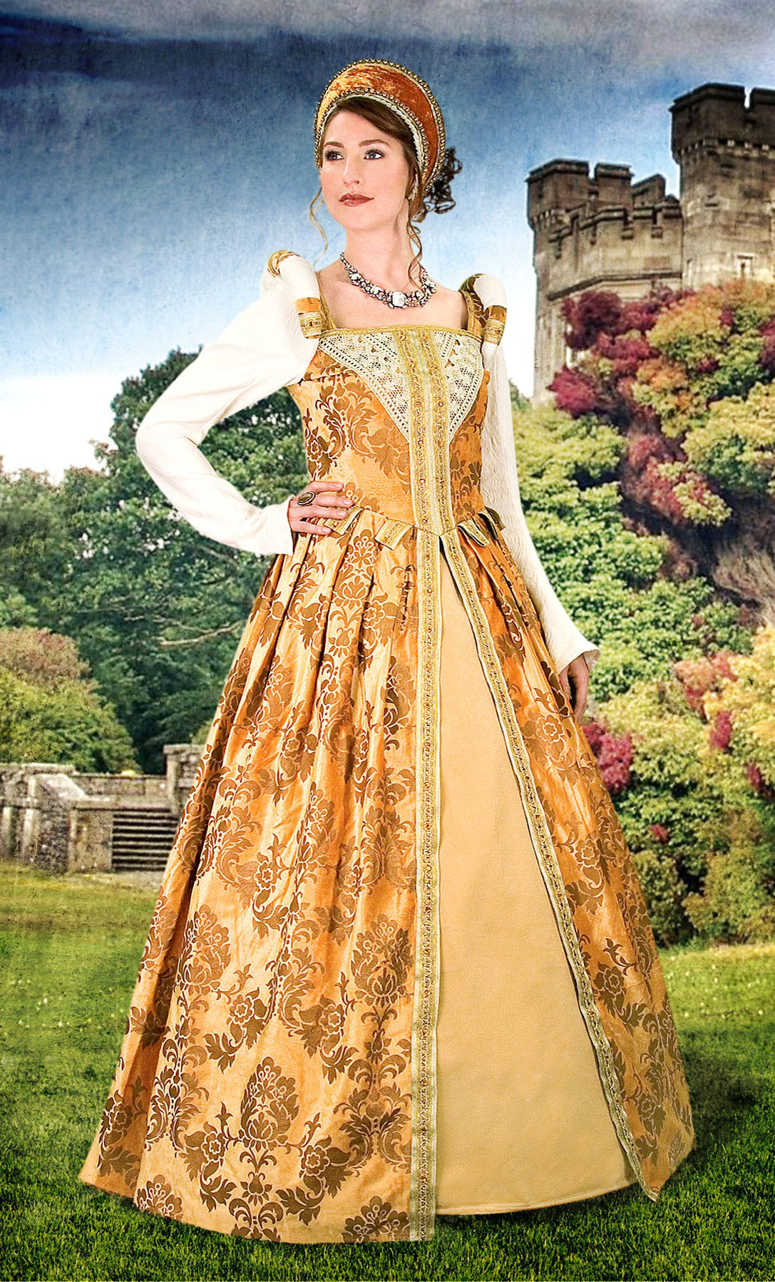 Elisabethanisches Kleid bernsteinfarben 