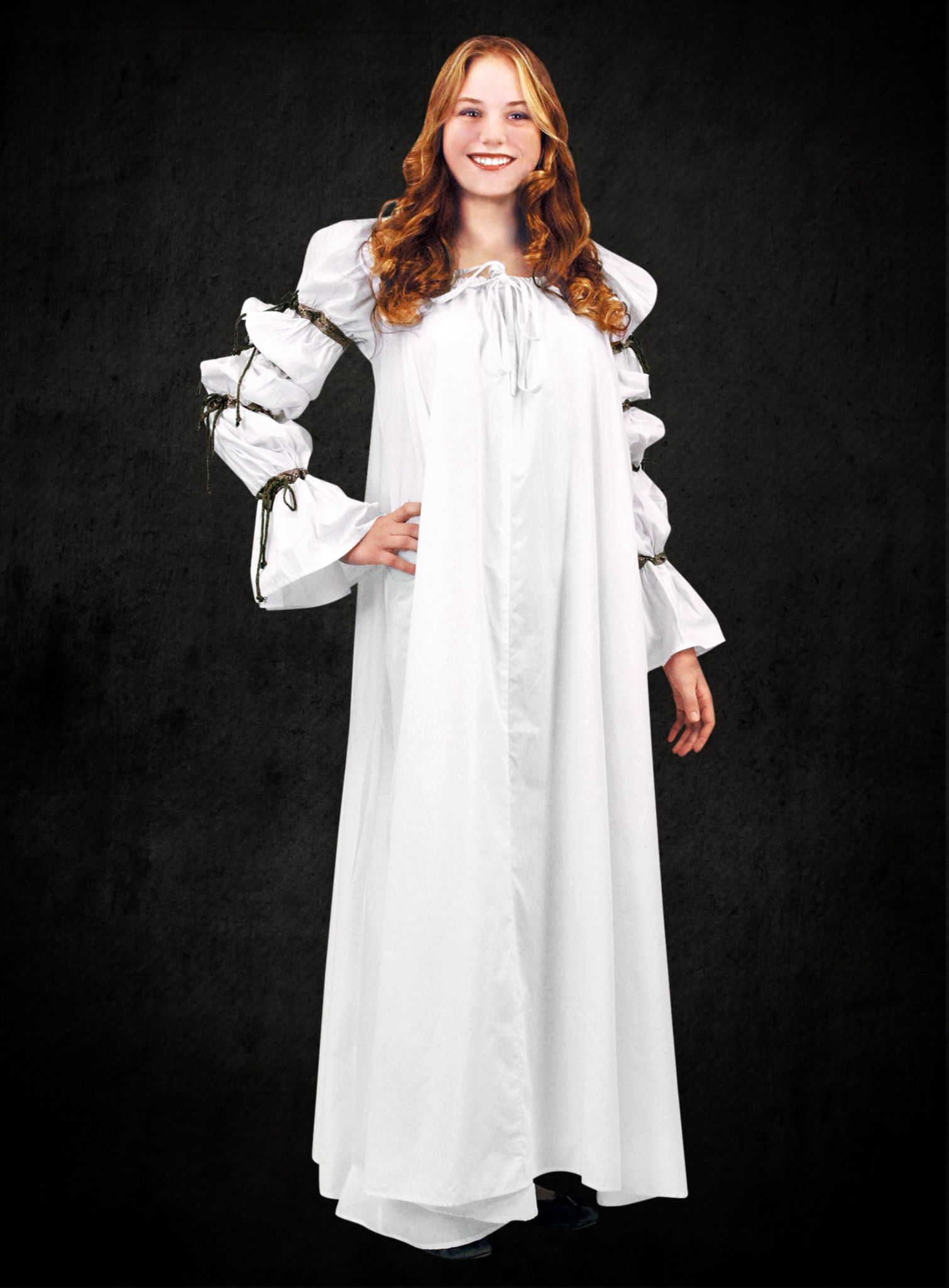 Weißes Unterkleid mit schnürbaren Ärmeln 