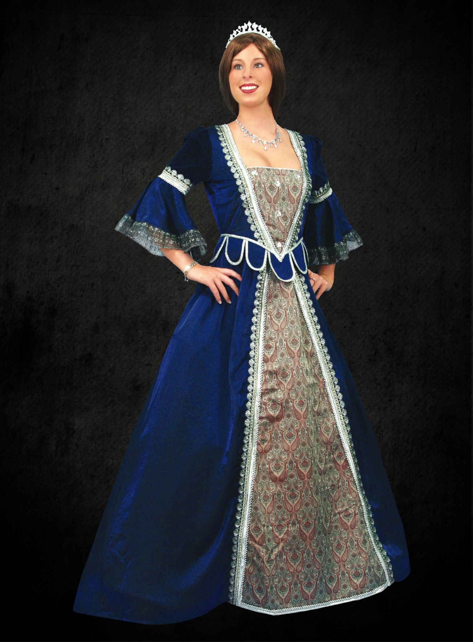 Blaues Renaissance Kleid mit Zaddeln 