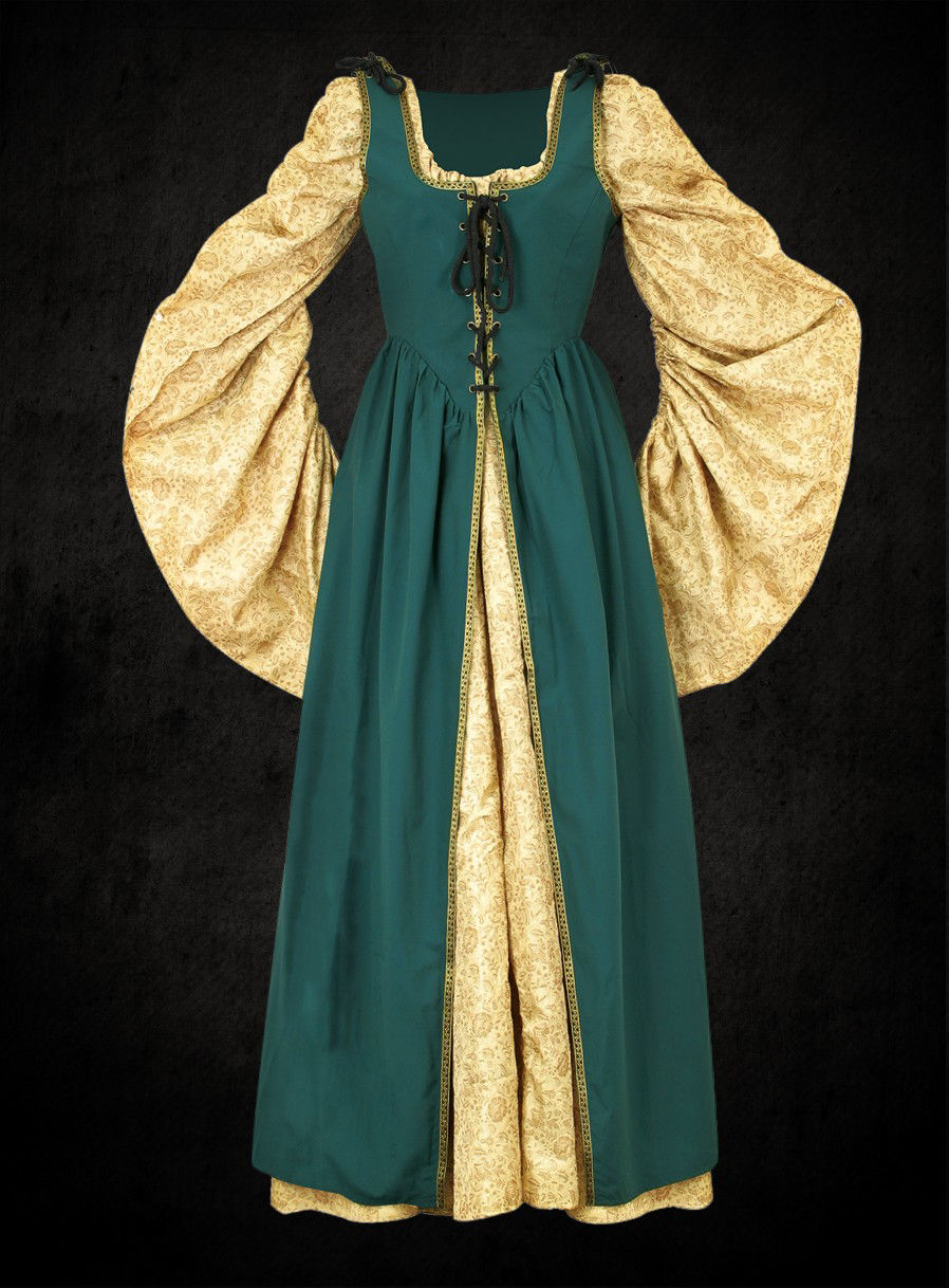 Grünes Oberkleid mit abnehmbaren Ärmeln 