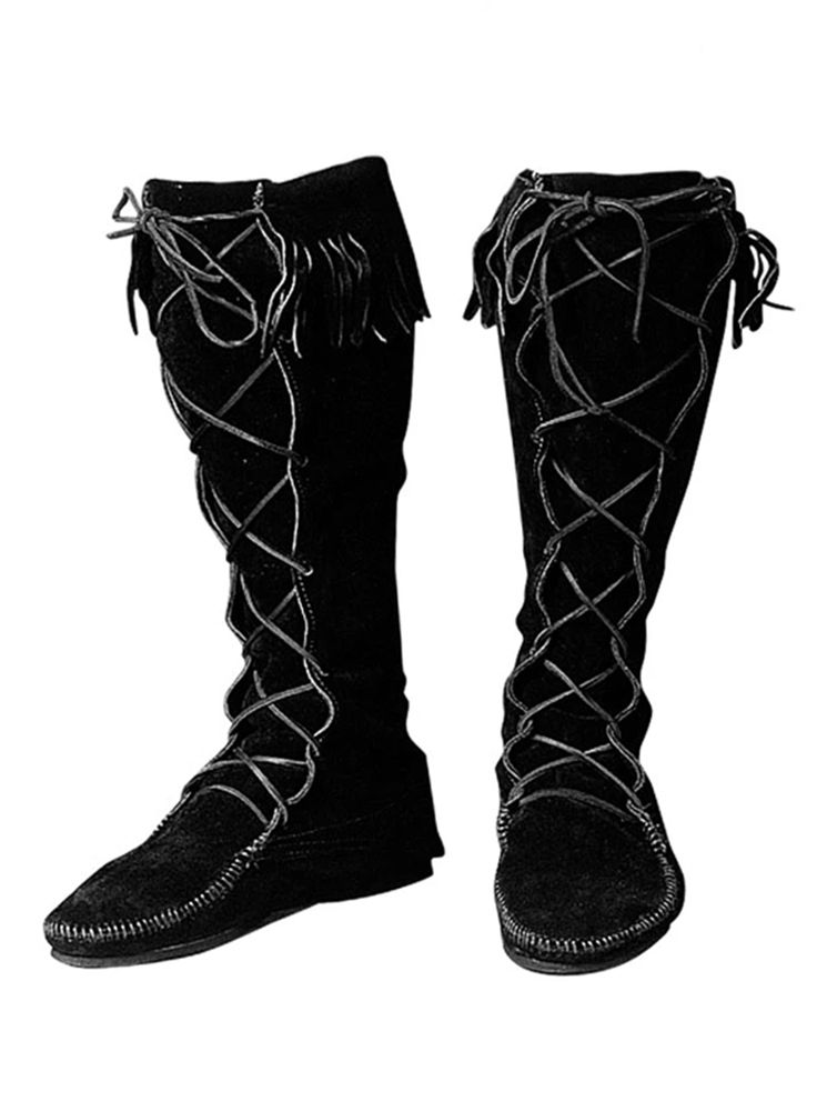 Schwarze Schnürstiefel mit Fransen 