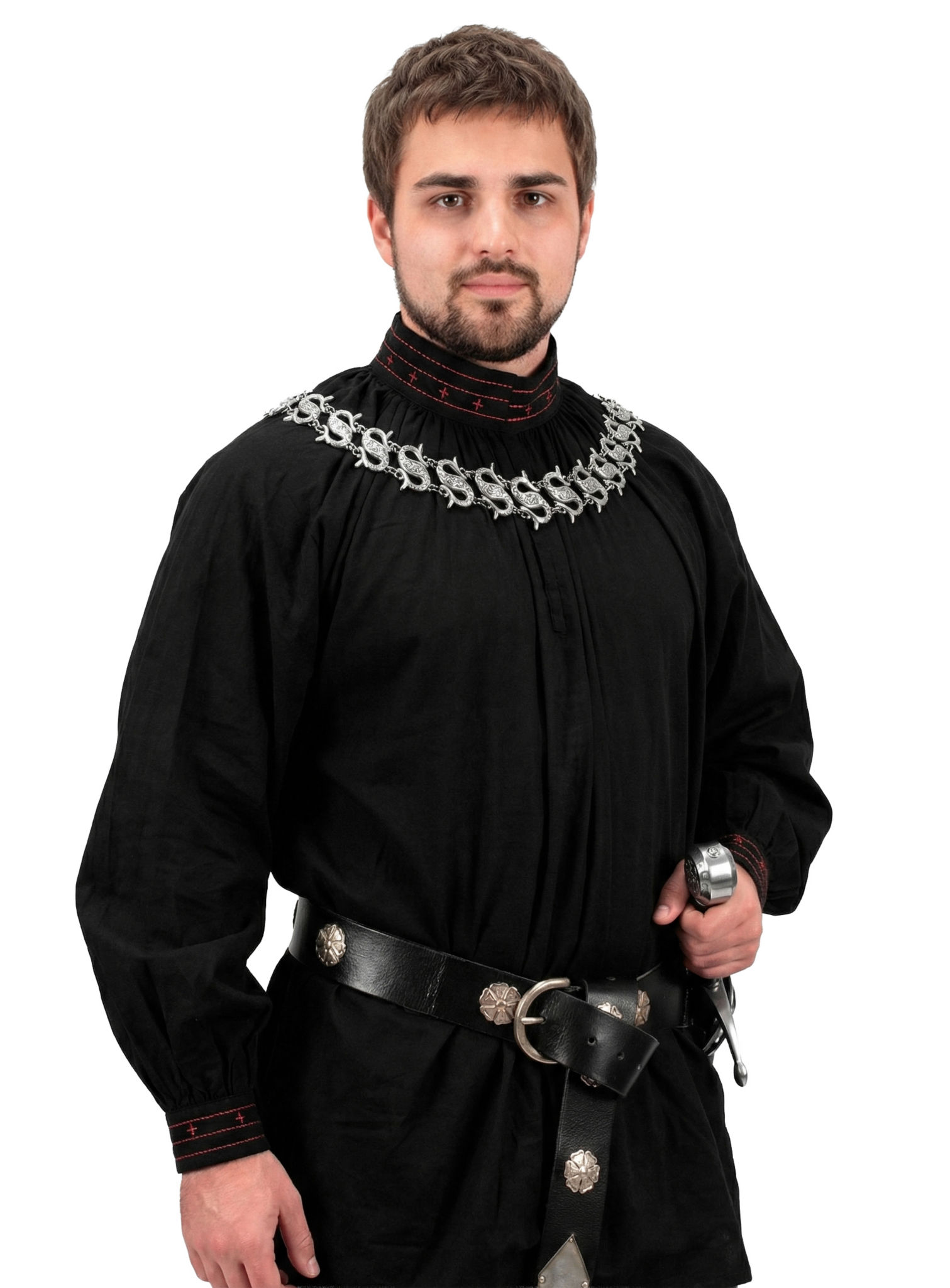 Schwarzes Hemd mit Falbelkragen 