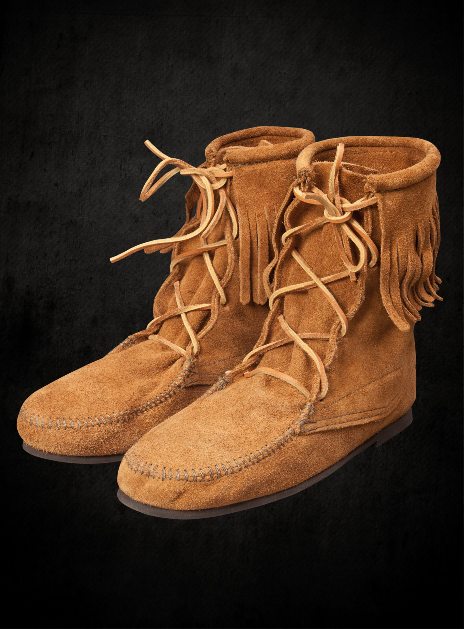 Braune Schnürschuhe mit Fransen 