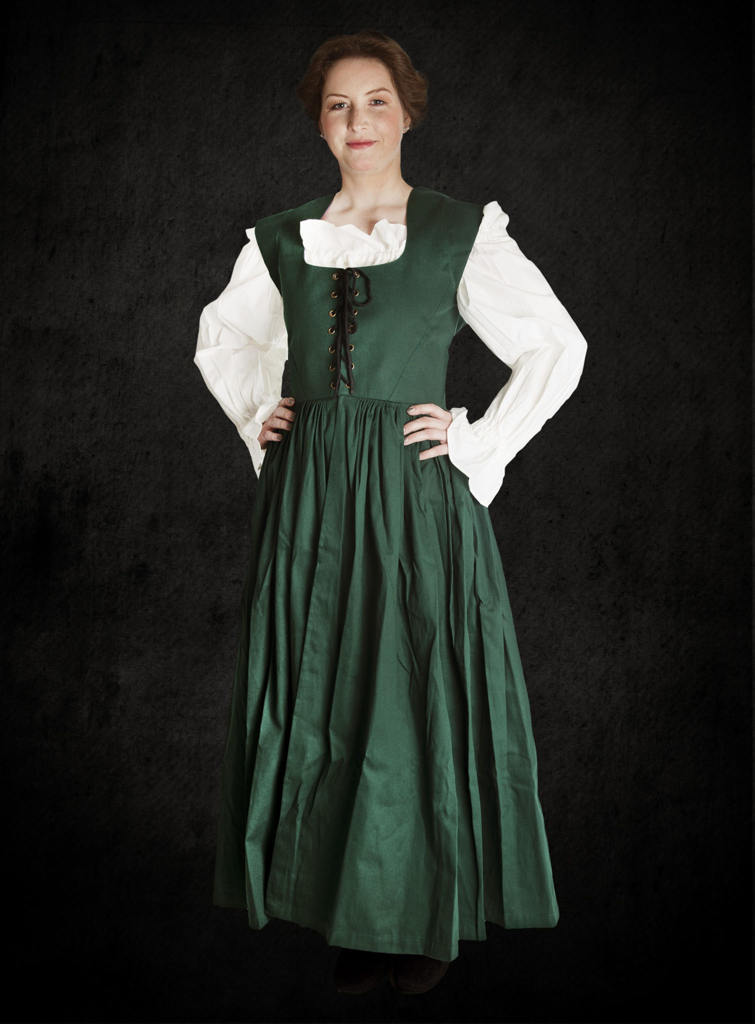 Rustikales ärmelloses Kleid grün-violett 