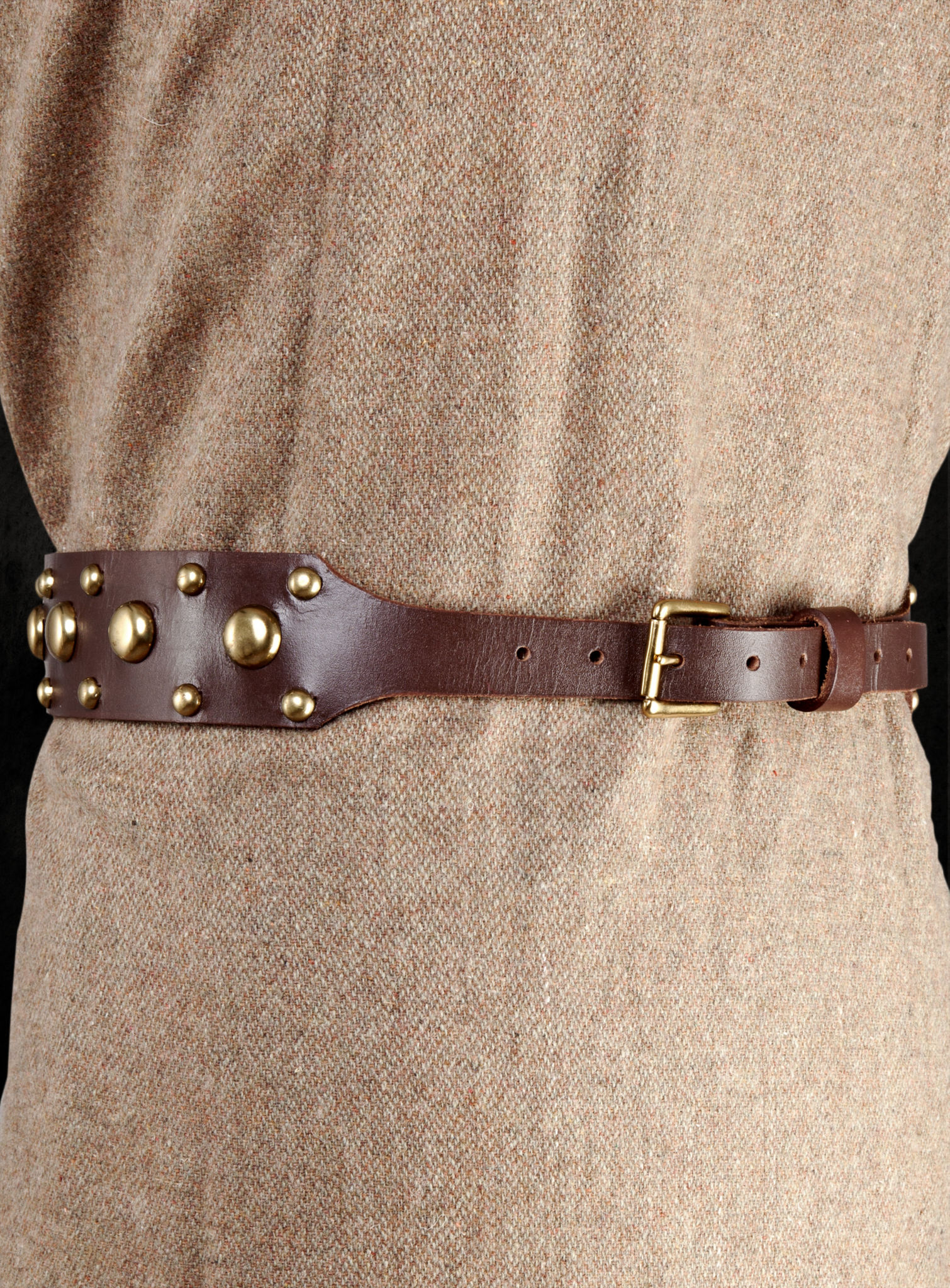 Brown Leather Belt with Brass Studs