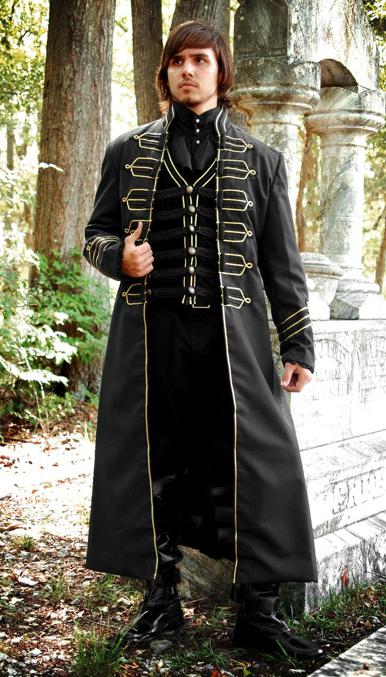 Long Black Coat with Hussar Braid