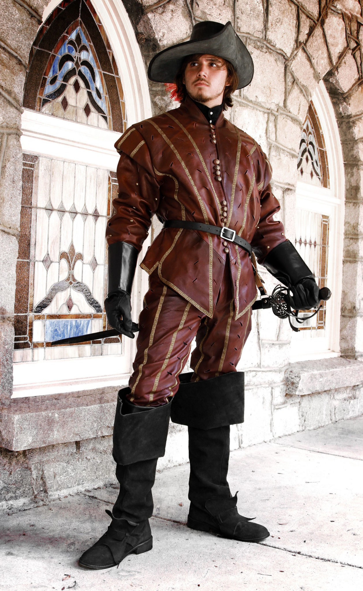 Brown Leather Doublet with Gold Trim