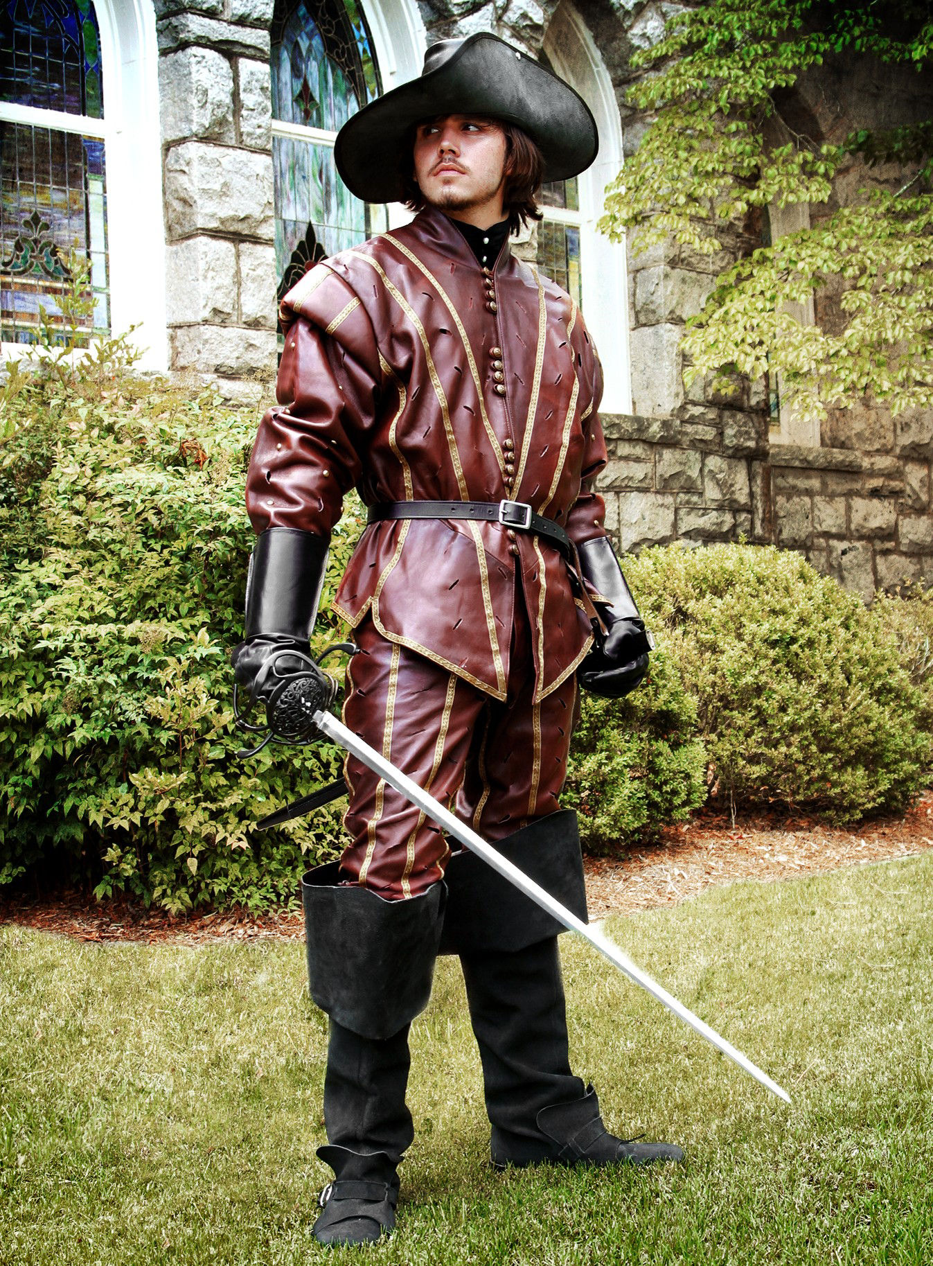 Brown Leather Doublet with Gold Trim