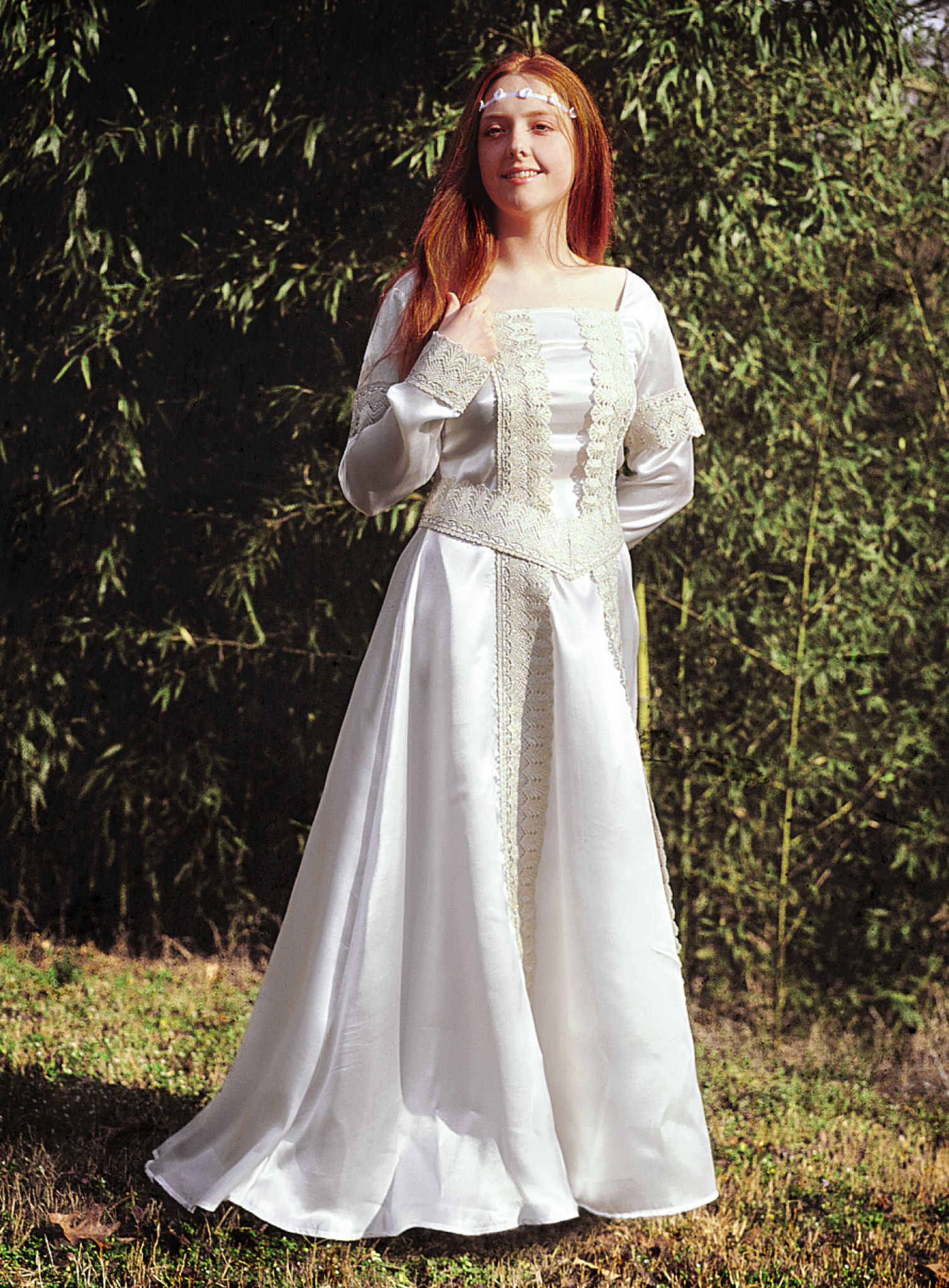 White Satin Priestess Dress with Veil