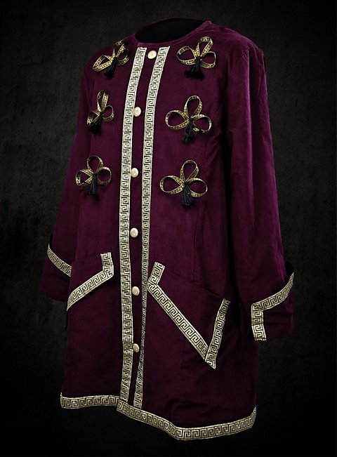 Wine Red Dress Coat with Gold Braid