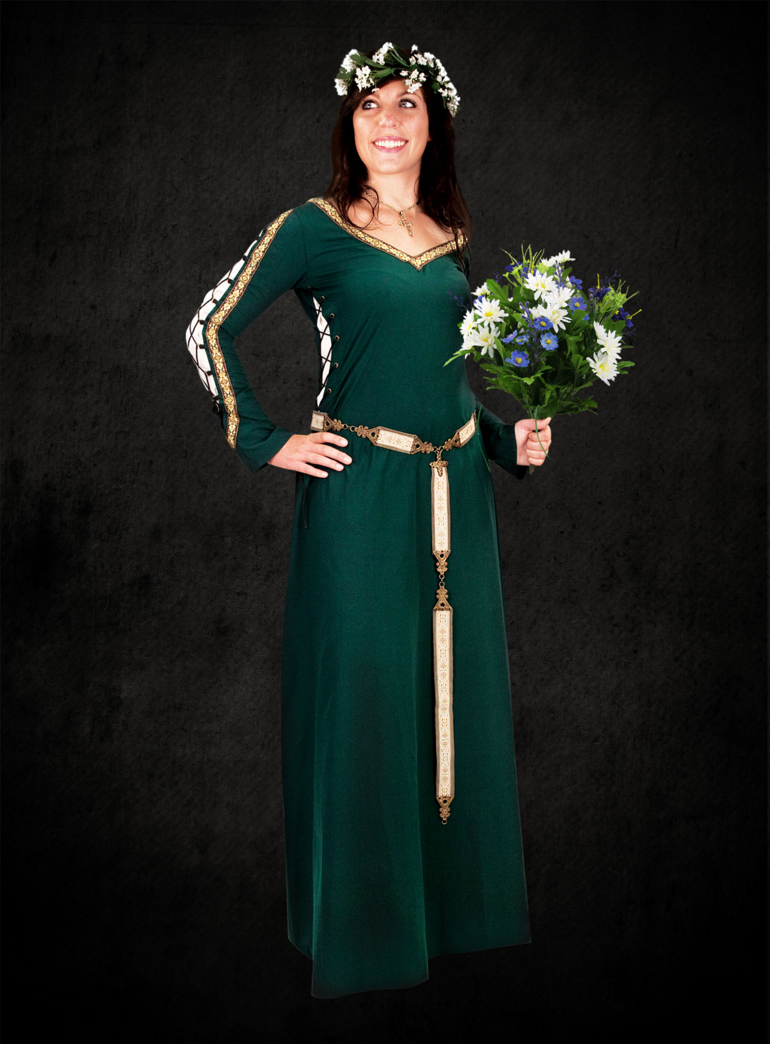 Green Norman Dress - Floor-length medieval dress with golden details