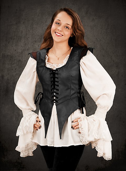 Black Leather Bodice - Bodice with lacing for fantasy garb
